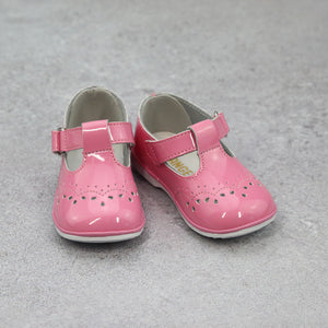 Birdie Patent Malibu Pink Leather T-Strap Stitched Mary Jane (Baby) - Angel Baby Shoes 