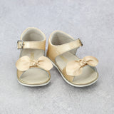 Angel Baby Girls Jolie Bow Open Toe Champagne Leather Sandals
