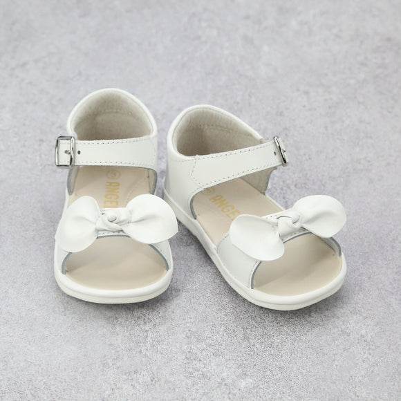 Angel Baby Girls Jolie Bow Open Toe White Leather Sandals