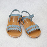 L'Amour Girls Eden Scalloped Blue Leather Classic Sandal