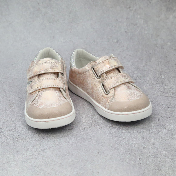 Toddler Girls Lani Star Studded Double Velcro Sneaker In Pink Gold - L'Amour Shoes
