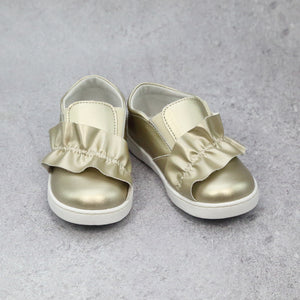 L'Amour Toddler Girls Lou Pleated Ruffle Leather Slip On Sneaker In Gold - Tennis Shoe

