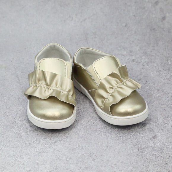 L'Amour Toddler Girls Lou Pleated Ruffle Leather Slip On Sneaker In Gold - Tennis Shoe
