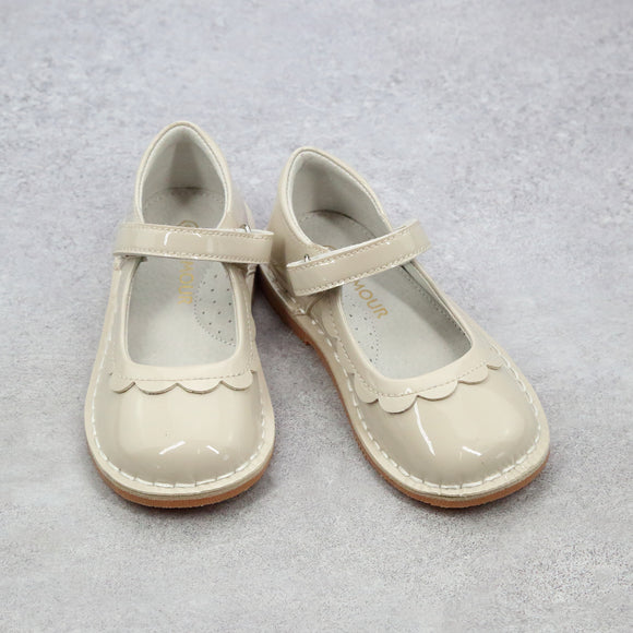 Violette Patent Cream Toddler Classic Scalloped Petal Mary Janes  - Babychelle.com