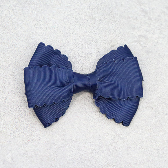 L'Amour Girls Grosgrain Scalloped Bow Hair Clip Navy