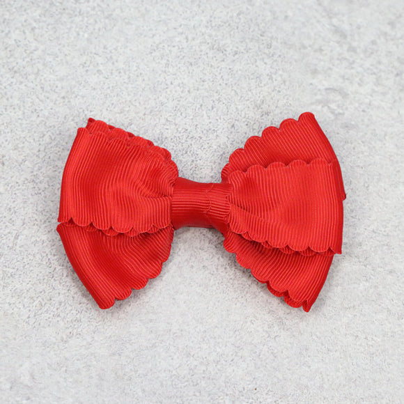 L'Amour Grosgrain Scalloped Bow Hair Clip Red