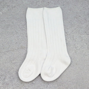 Ribbed Knee High Socks (White)