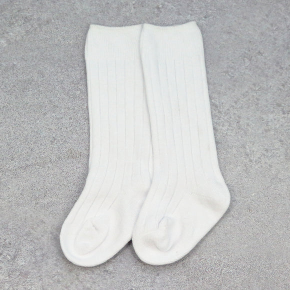 Ribbed Knee High Socks (White)