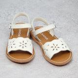 Augusta Girls Embroidered Open Toe Leather Sandal White
