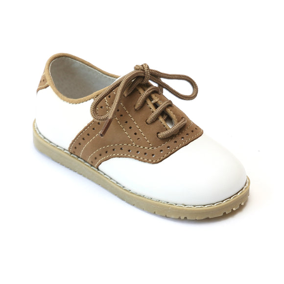 L'Amour Boys 042 White/Khaki Leather Oxfords - Babychelle