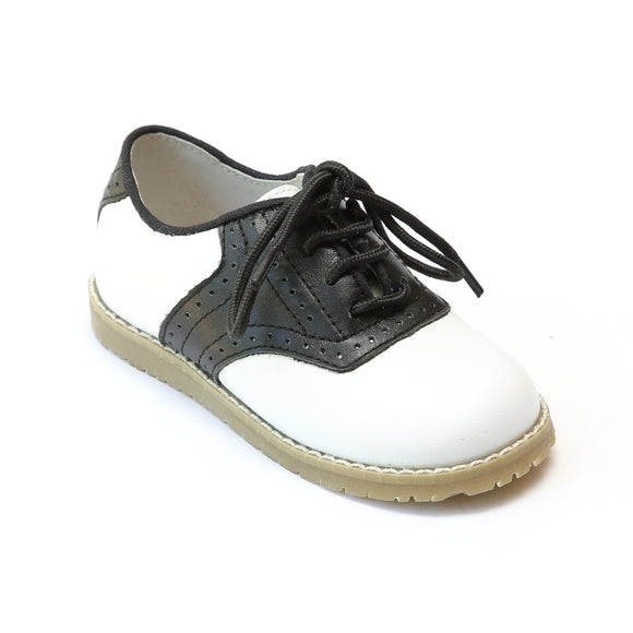 L'Amour Boys 042 White/Black Leather Oxfords - Babychelle.com