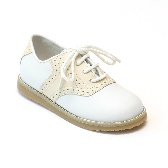 L'Amour Boys Beige Saddle Leather Oxfords - Babychelle.com