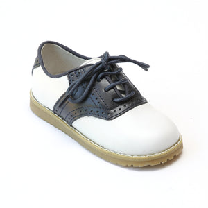 L'Amour Boys 042 White/Navy Leather Oxfords - Babychelle.com