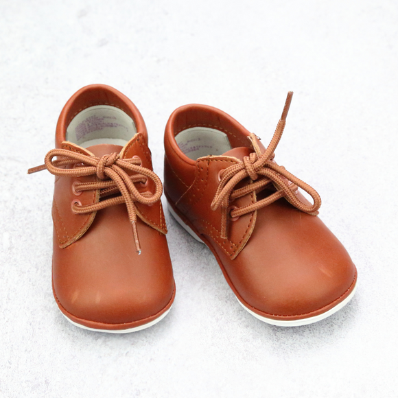Baby Boys Classic Cognac Lace Up Shoes - Waxed Leather - Southern Baby Shoes