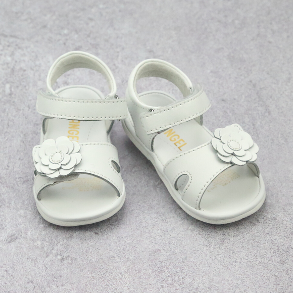 Angel Baby Girls White Flower Toe Strap Sandals - Babychelle.com