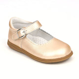 L'Amour Girls Champagne Scalloped Leather Mary Janes - Babychelle.com