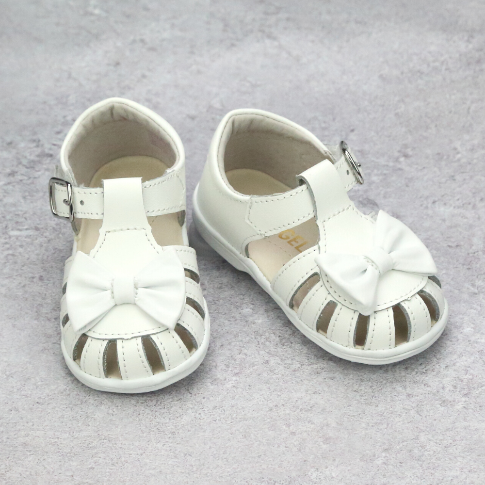 Angel Baby Girls Nellie Classic Bow Leather Sandals – Babychelle