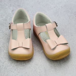 Girls Toddler Classic Pink T-Strap Bow Mary Jane In Leather -  Pink Pastel Palette, Classic Childrens Shoes- Babychelle.com
