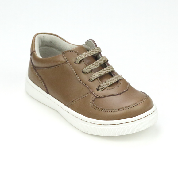 L'Amour Toddler Boys Grayson Mocha Leather Slip On Sneaker With Elastic Lace - Babychelle.com