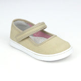L'Amour Girls Jenna Biscuit Neutral Sand Canvas Mary Janes - Babychelle.com