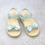 L'Amour Girls Leigh Leather Knotted Bow Light Blue Leather Wedge EVA Sandals - Babychelle.com