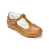 L'Amour Girls Eleanor Classic Camel Leather T-Bar Flat