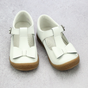 L'Amour Girls Classic White T-Strap Bow Mary Janes - Playground Shoes   - Babychelle.com