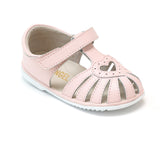 Baby Girls Pink Open Heart Leather Caged Sandal - Babychelle.com