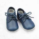 Baby Boys Classic Navy Lace Up Shoes - Waxed Leather - Southern Baby Shoes