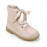 Toddler Girls Blush Pink Lace Up Boot - Blush Pink Leather Shimmer Fashion Boots - Babychelle.com