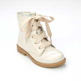 Toddler Girls Fashion Scallop Lace Up Boot In Patent Cream - Babychelle.com