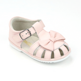 Angel Baby Girls Nellie Classic Pink Bow Leather Closed Toe Sandal - Babychelle.com