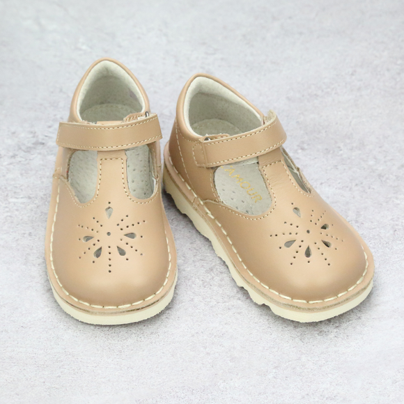 Alix Vintage Inspired Latte Leather T-Strap Wedge Mary Jane - Babychelle.com