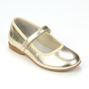 Maura Toddler Girls Gold Flat With Piping - Babychelle.com