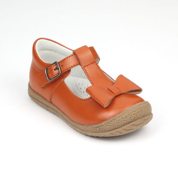 L'Amour Girls Spicy Orange T-Strap Bow Mary Janes - Babychelle.com