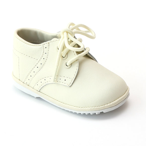 Angel Infant Boys 2157 Ecru Cream Leather Dress Lace Up Oxfords - Babychelle.com