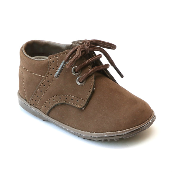 Angel Infant Boys 2157 Nubuck Brown Leather Dress Lace Up Oxfords - Babychelle.com