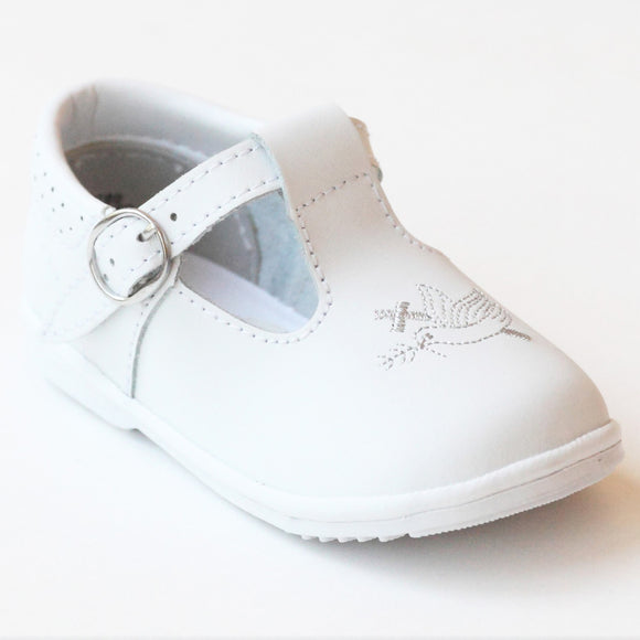 Angel White Leather Baptism T-Strap Mary Janes
