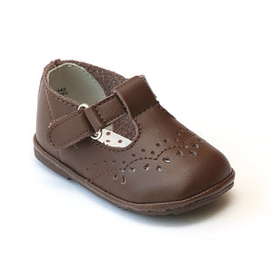 Angel Infant Girls 2945 Brown Leather T-Strap Mary Janes - Babychelle.com