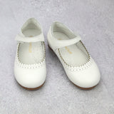 Toddler Girls Lucille Classic White Leather Scalloped Flat - Easter Flats - Babychelle.com