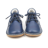 Toddler Boys Logan Classic Navy Waxed Leather Mid-Top Lace Up Shoes - Babychelle.com
