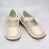 Toddler Girls Classic Almond Scalloped Stitch Down Mary Janes -  Heirloom Classic Shoes - Vintage Girls Shoes -- Babychelle.com