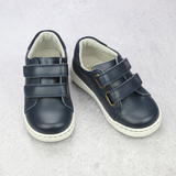 Toddler Boys Kyle Navy Leather Double Strap Velcro Perforated Sneaker - Babychelle.com