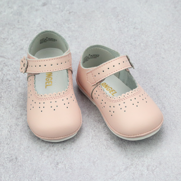 Angel Baby Girls Pink Leather Scalloped Mary Janes - Southern Baby - Babychelle.com