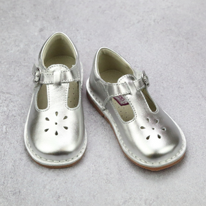 Vintage Inspired Heirloom Shoes - Classic Silver Leather T-Strap Mary Janes - Holiday and Easter Shoes