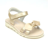 L'Amour Girls Leigh Leather Knotted Bow Champagne Leather Wedge EVA Sandals - Babychelle.com