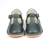 L'Amour Forest Green Brogue Inspired Medallion T-Strap Leather Stitch Down Mary Jane - Babychelle.com