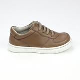 L'Amour Toddler Boys Grayson Mocha Leather Slip On Sneaker With Elastic Lace - Babychelle.com