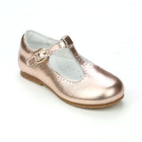 L'Amour Girls Eleanor Classic Rosegold Leather T-Bar Flat