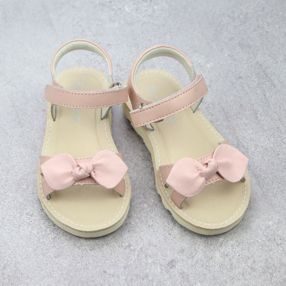 L'Amour Girls Leigh Leather Knotted Bow Pink Leather Wedge EVA Sandals - Babychelle.com